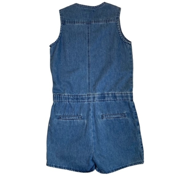 NWT 7 For All Mankind Girl Sleeveless Denim Romper Button Front Medium Wash Sz L - Picture 10 of 13